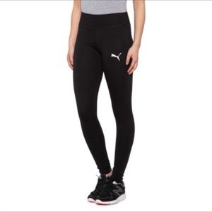 New Puma Pocket Tight Leggings Black White Logo Women's Small